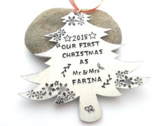 our first christmas hand stamped ornament